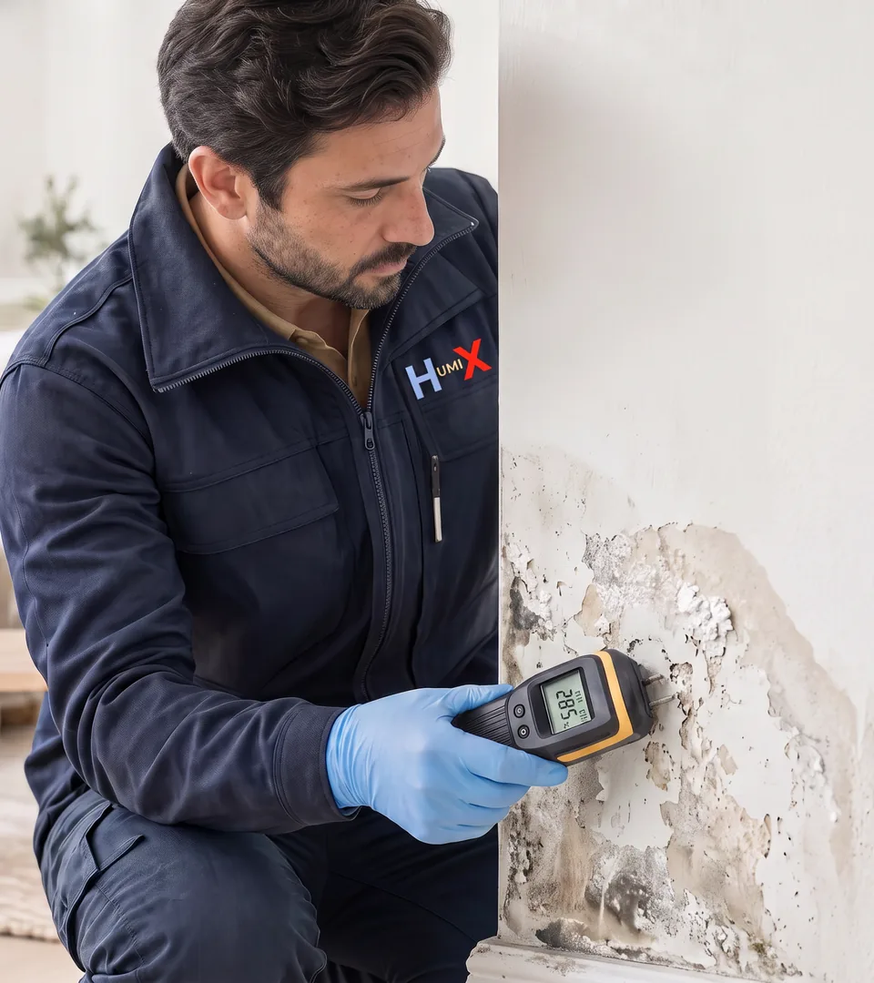 Surveying a damp wall in Birmingham